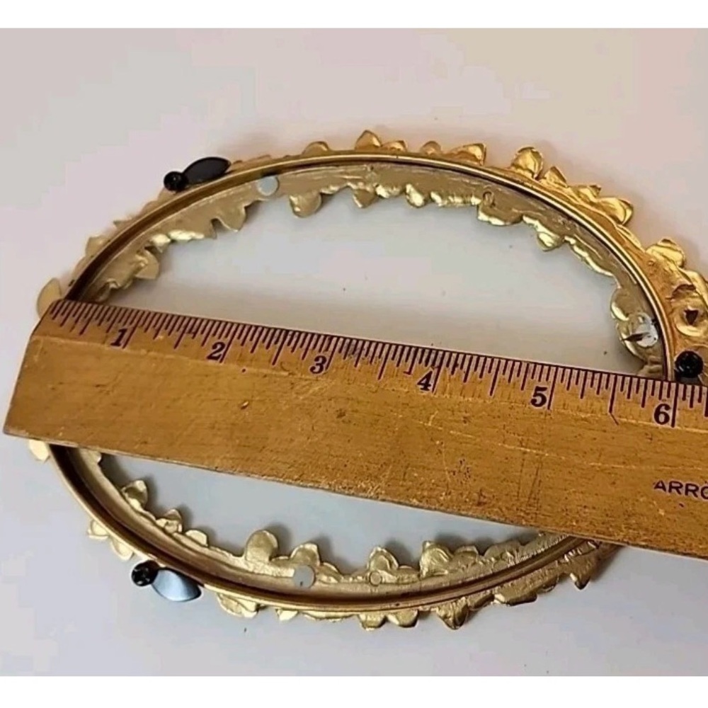 VINTAGE BURNES OF BOSTON ENAMEL & CRYSTAL FLORAL GOLD TONE OVAL FRAME HOLDS 4x6 - Picture 8 of 10